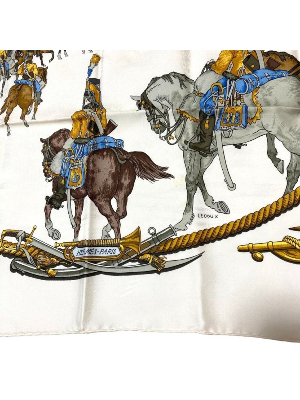 Hermes Marine Et Cavalerie Sea and Corps Carre 90 Large Scarf White Multicolor - Picture 4 of 10